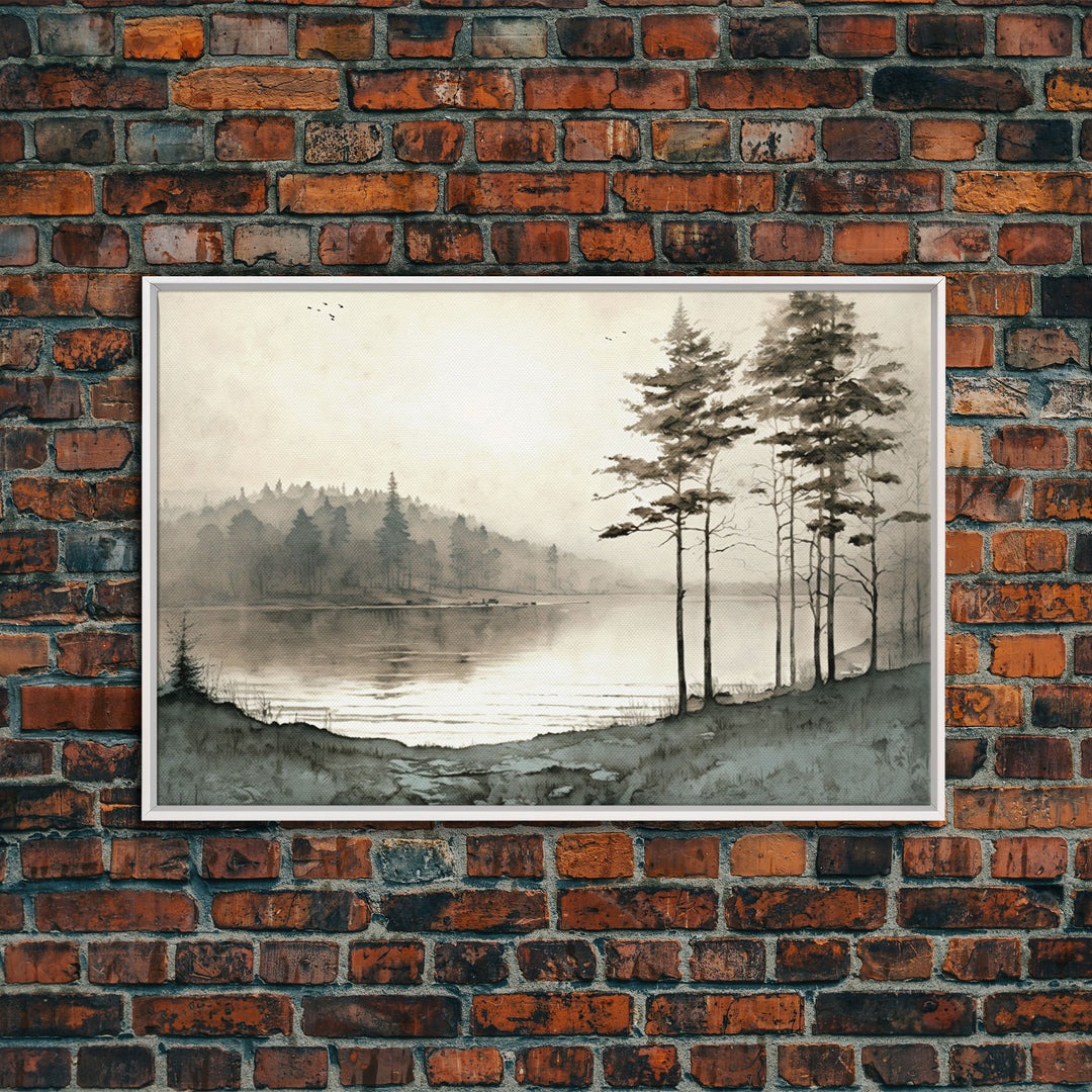 Pine Tree Wall Art, Framed Canvas Print, Oil Painting Landscape Wall Art, Vintage Nature Framed Large Gallery Art, Antique Art Ready to Hang