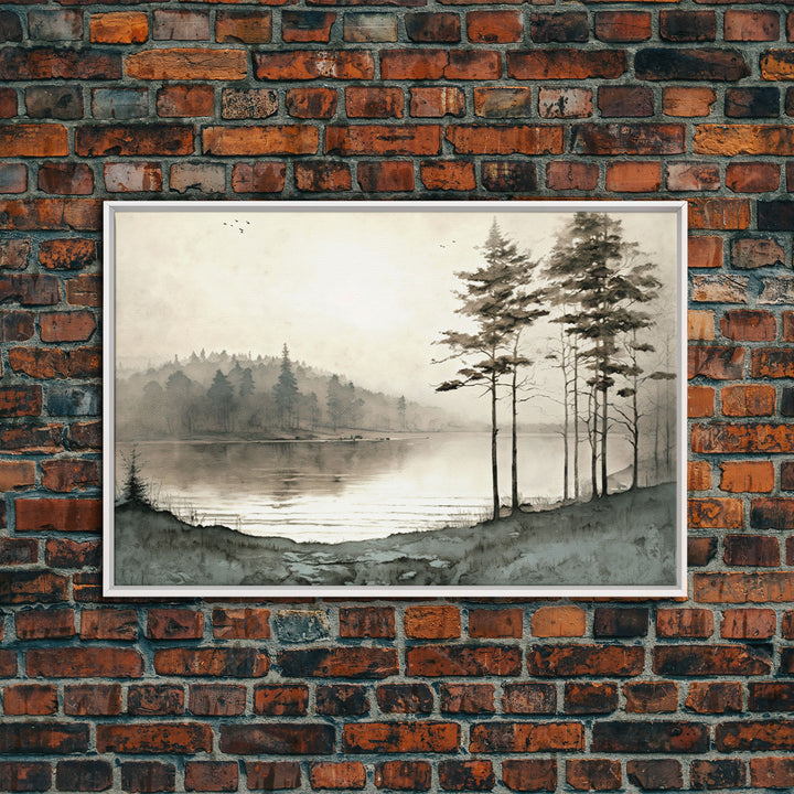 Pine Tree Wall Art, Framed Canvas Print, Oil Painting Landscape Wall Art, Vintage Nature Framed Large Gallery Art, Antique Art Ready to Hang