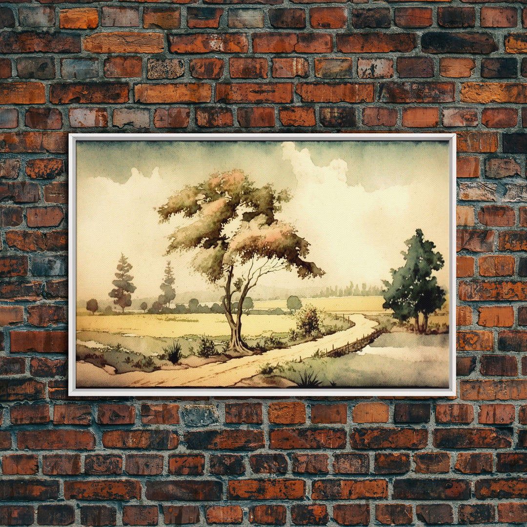 Rustic Wall Art Landscape, Framed Canvas Print, Wall Art, Home Decor, Living Room Art, Muted Minimalist Art