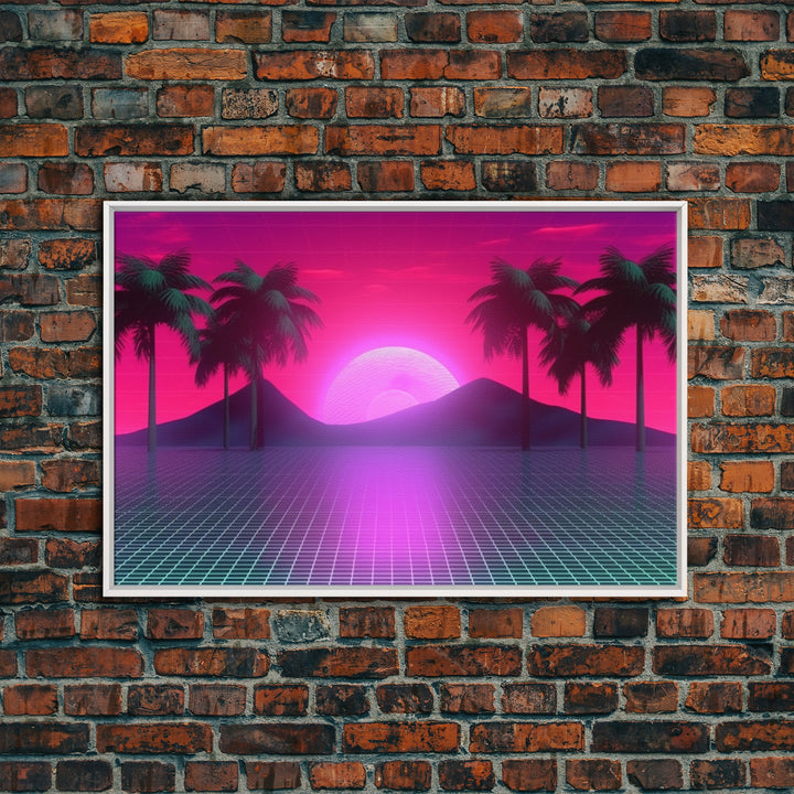 Landscape Wall Art | Framed Canvas Print | Living room art | Vaporwave Style | Retro | Neon Art | Wonderful art | Portrait | Outrun Style