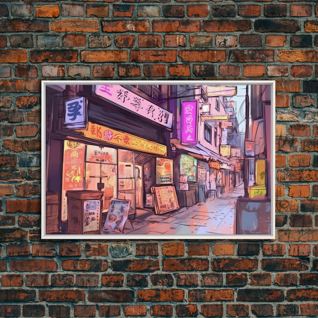 Tokyo Newspaper Kiosk - Downtown Tokyo In the 80s - Framed Canvas Print - Outrun Style Decor - Wall Art