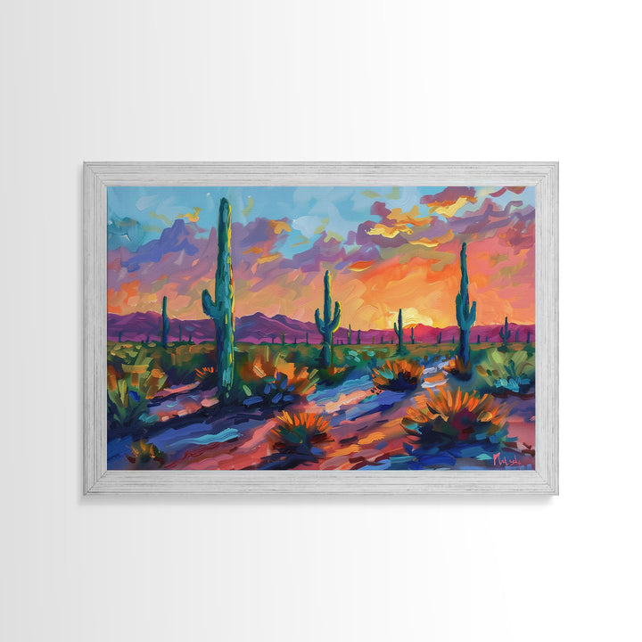 Sunset In The Desert, Framed Canvas Print, Out In The Desert, Southwestern Decor, Watercolor Painting, Original Painting