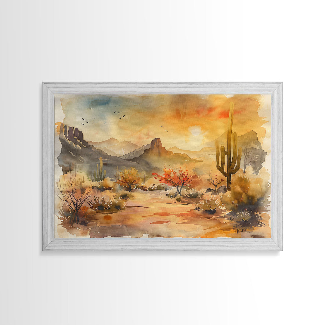 Southwestern Farmhouse Decor, Desert Watercolor Painting Canvas Print or Metal Wall Art, Home Decor, Above Bed Art, Above Sofa Decor