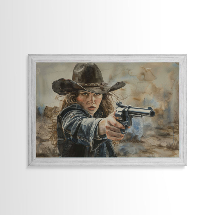 The Outlaw Framed Canvas Print, Wild West Cowgirl Art, Kitsch Decor, Minimalist Boho Wall Art Print, Western Decor For Her