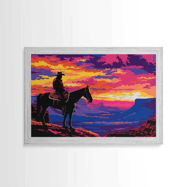 The Rider, Kitsch Western Decor, Framed Canvas Print, Western Dorm Room Decor, Wild West Wall Art, Home Decor