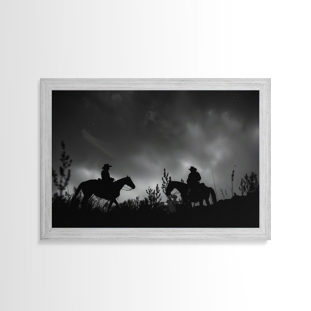 The Dawn Riders, Premium Framed Canvas, Black and White Cowboy Photography Print, Western Decor, Wild West Art, Farmhouse Wall Art