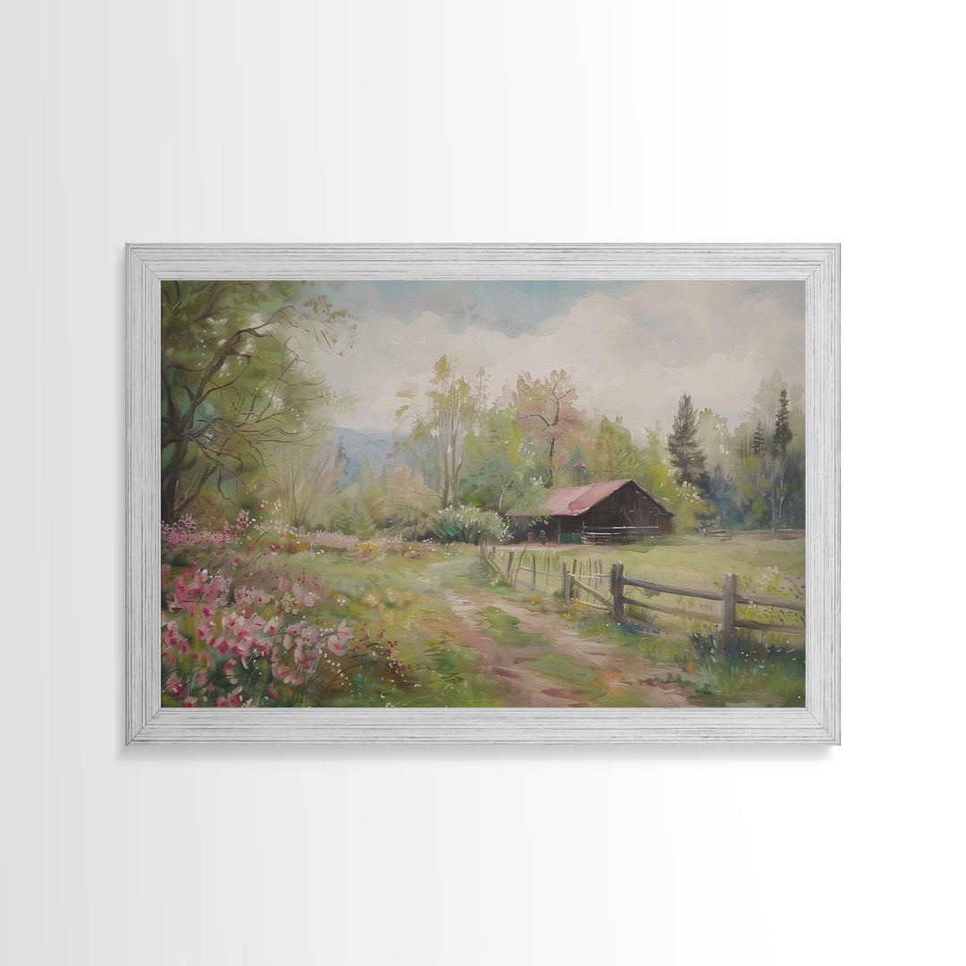 Wildflowers & The Farm House Framed Canvas Print| Living Room Decor | Above Couch Wall Art | Home Decor | Handmade Gift | Kitsch Decor