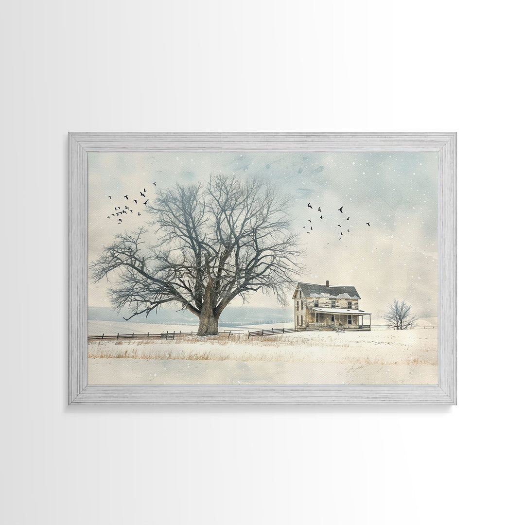 Winter On The Farm Framed Canvas Print | Living Room Art | Rustic Art | Farmhouse Wall Art | Art | Wall Decor | Large Wall Art