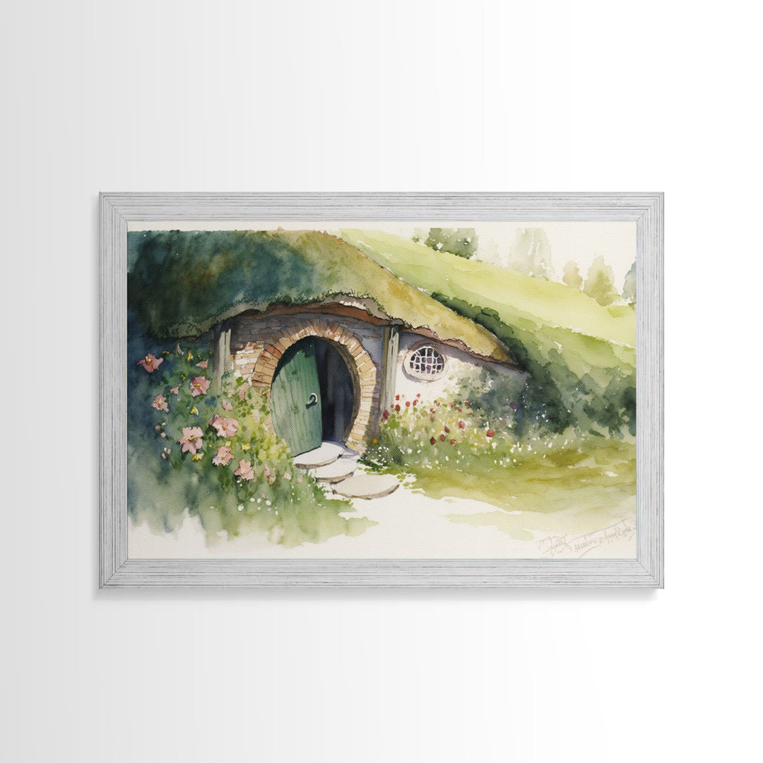 The Shire Oil Painting Print, Framed Wall Art, Hobbitcore Decor, Hobbit Hole Landscape Painting Print, Rings, Fantasy Painting