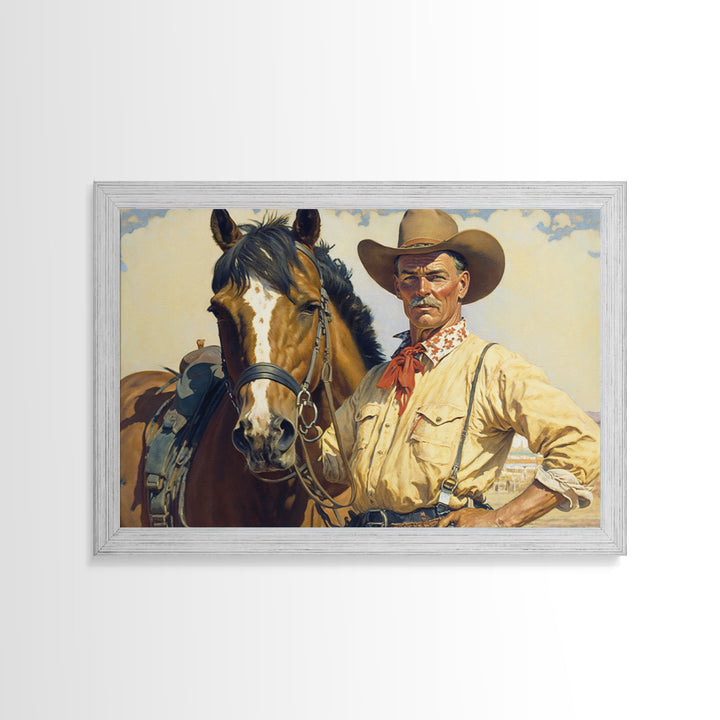 Wild West Cowboy Art, Framed Canvas Print, Cowboy Art Print, Western Art Print, Western Cowboy Gift, Retro Cowboy Decor, Western Cowboy