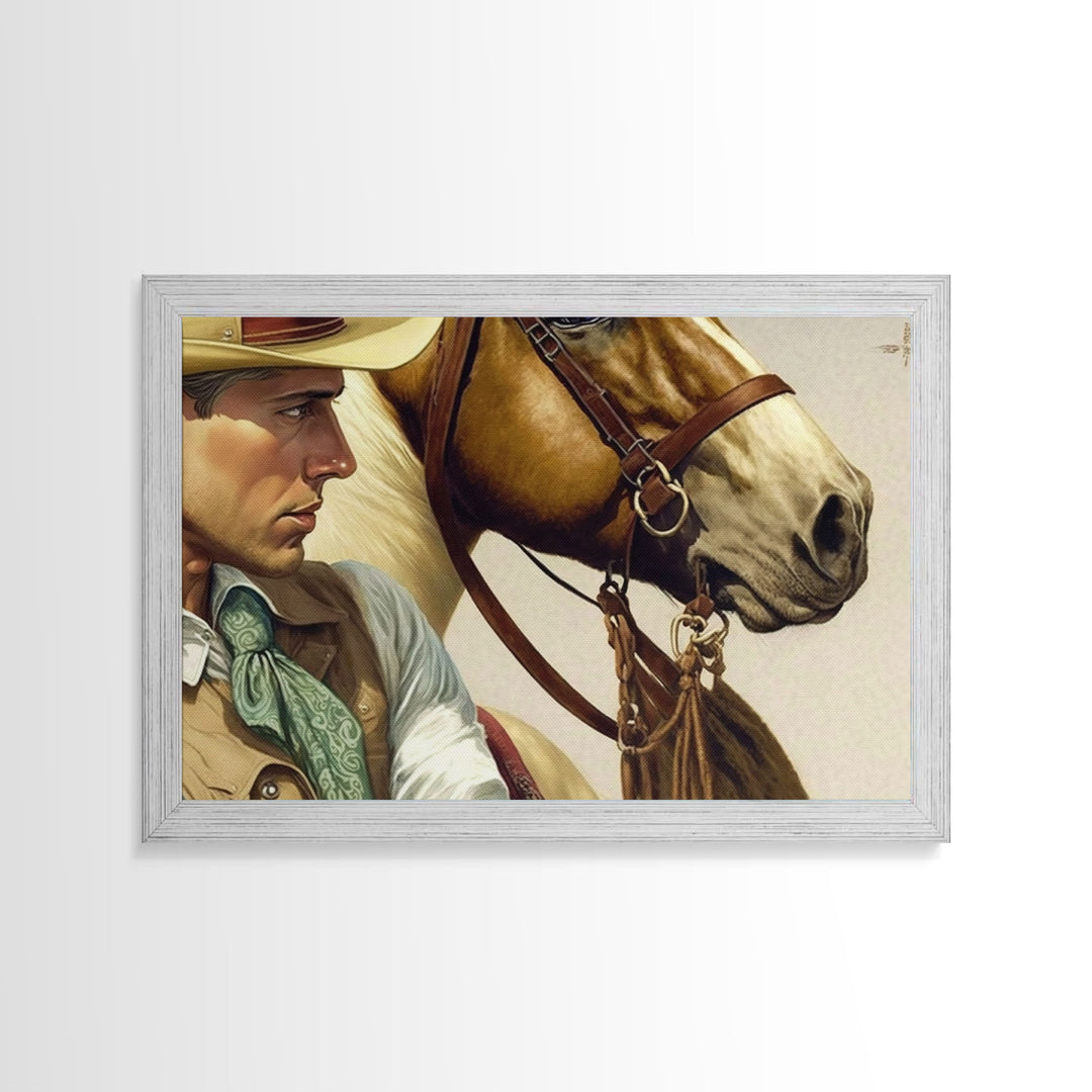 Wild West Cowboy Art, Framed Canvas Print, Cowboy Art Print, Western Art Print, Western Cowboy Gift, Retro Cowboy Decor, Western Cowboy