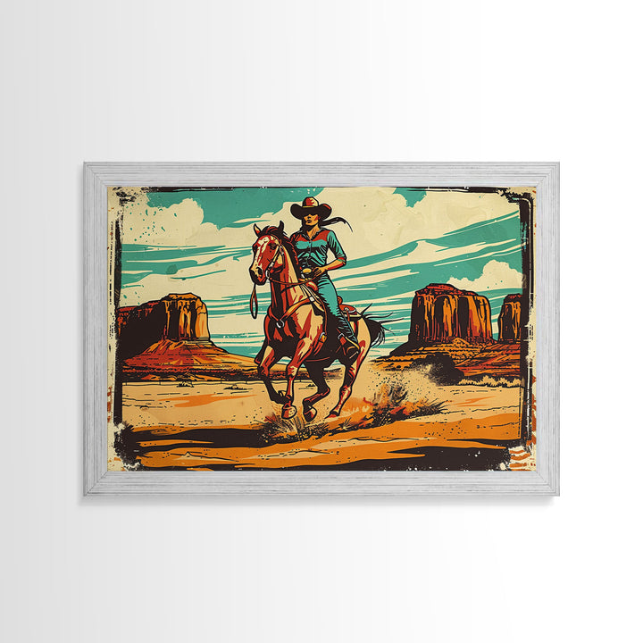 Western Decor Cowgirl Print, Wood Framed Canvas Print, Western Pop Art, Colorful Wall Decor, Gift For Her, Home Decor, Southwest Decor