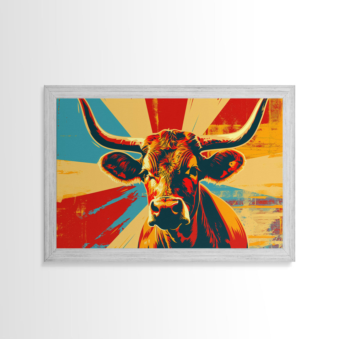 Texas Longhorn Cow Wall Art, Cow Print, Cow Wallhanging, Farmhouse Decor, Country Western Decor, Cow Lover Gift, Framed Canvas Print