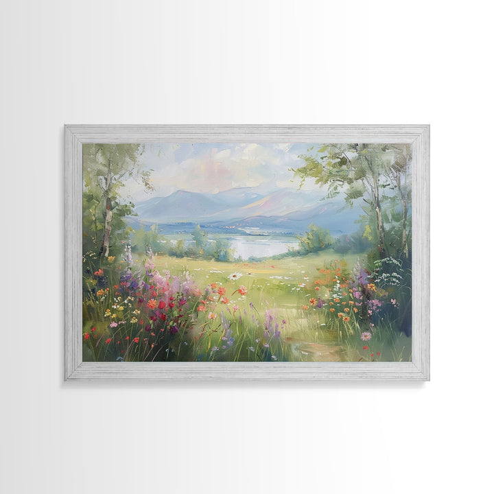 Spring In The Country, Framed Canvas Print, Landscape Painting, Metal print, Farmhouse Decor, Cottage Core Minimalist Home Decor Wall Art