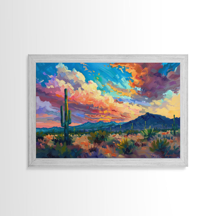 Saguaro Cactus Pop Art Oil Painting Canvas Print, Sedona Arizona, Grand Canyon Painting, Desert Landscape, Southwestern Decor, Kitsch Art