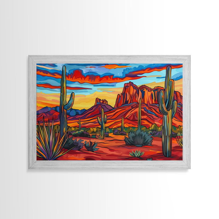 Retro Style Desert Landscape Painting Print, Pop Art, Farmhouse Decor, Arizona Art, Southwest Decor, Country Art, Living Room Decor