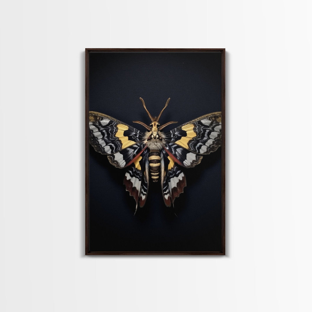 Framed Death Head Moth Canvas Print, Acherontia, Taxidermy Art, Dried Butterfly Print, Bug Wall Art Hanging Decor, Goth Art, Halloween Art