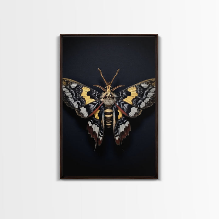 Framed Death Head Moth Canvas Print, Acherontia, Taxidermy Art, Dried Butterfly Print, Bug Wall Art Hanging Decor, Goth Art, Halloween Art