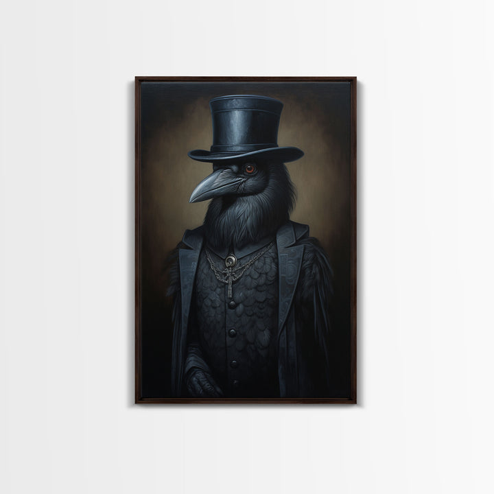 Gothic Raven Vintage Canvas, Art Canvas Print, Framed Canvas, Home Decor, Victorian Crow, Funny Halloween Art, Dark Academia Portrait