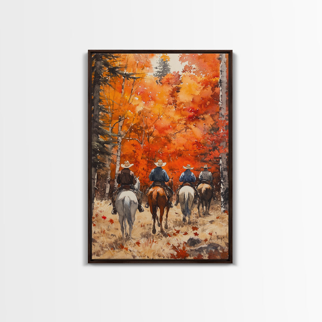 The Riders, Autumn Decor, Framed Canvas Print, Fall Painting, Fall Centerpiece Decor, Vintage Autumn Or Fall Painting Art