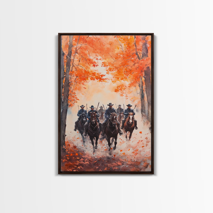 The Posse in Autumn, Wild West Decor, Framed Canvas Print, Manly Wall Art