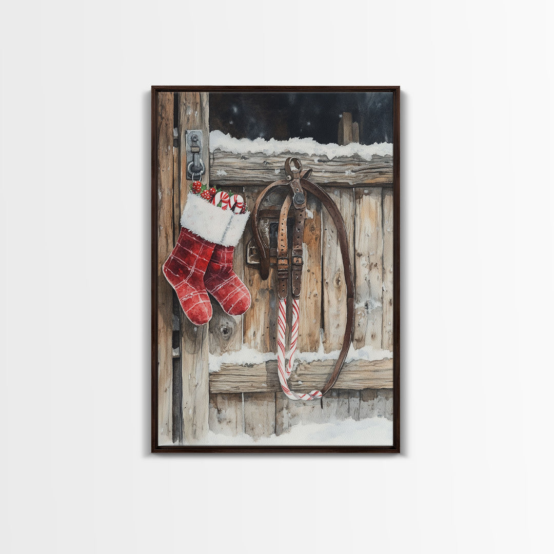 Wild West Christmas, Framed Canvas Print, Stirrups and Stockings, Cowboy Art