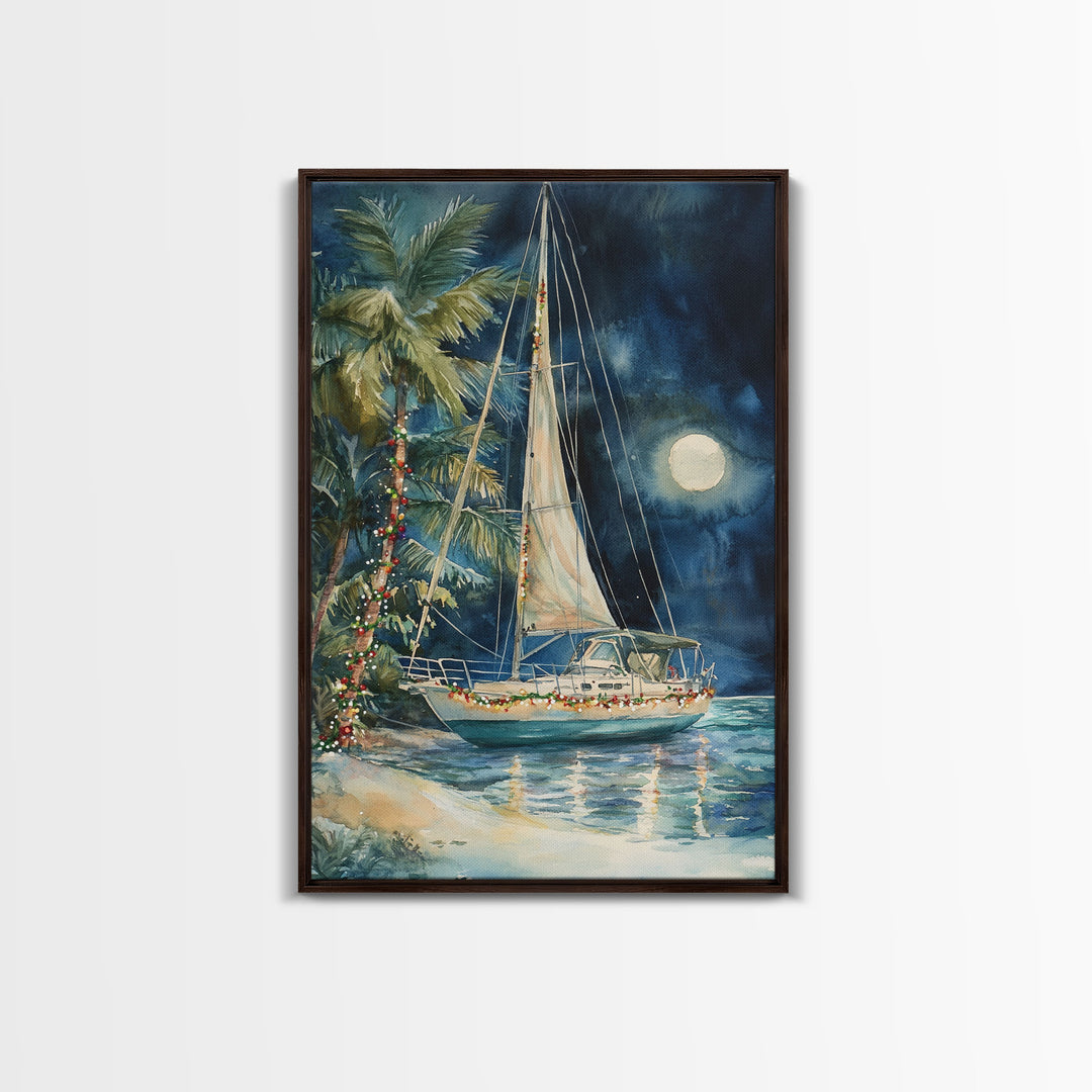 Sailboats In The Winter, Lake House Decor, Colorful Christmas Wall Art, Winter Decor, Holiday Art, Holiday Decor, Christmas handmade Art