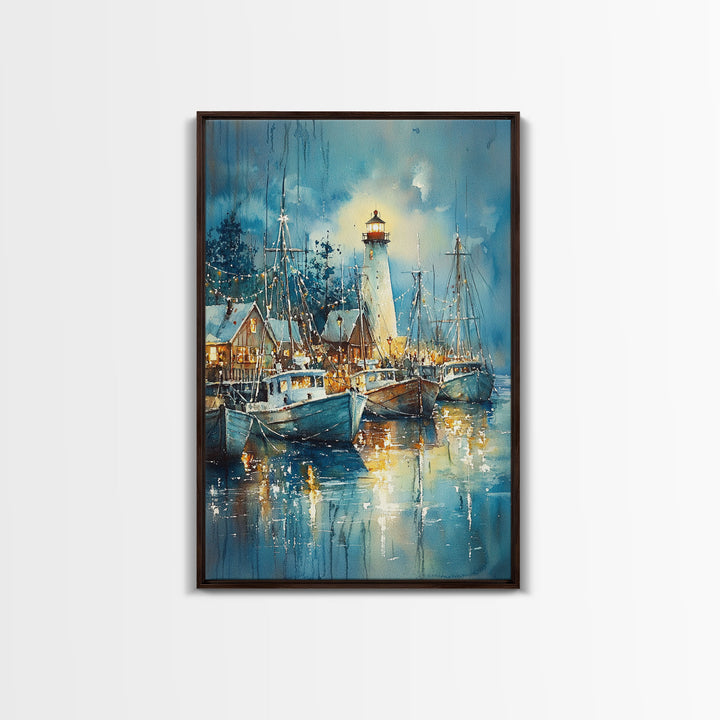 Sailboats In The Winter, Lake House Decor, Colorful Christmas Wall Art, Winter Decor, Holiday Art, Holiday Decor, Christmas handmade Art