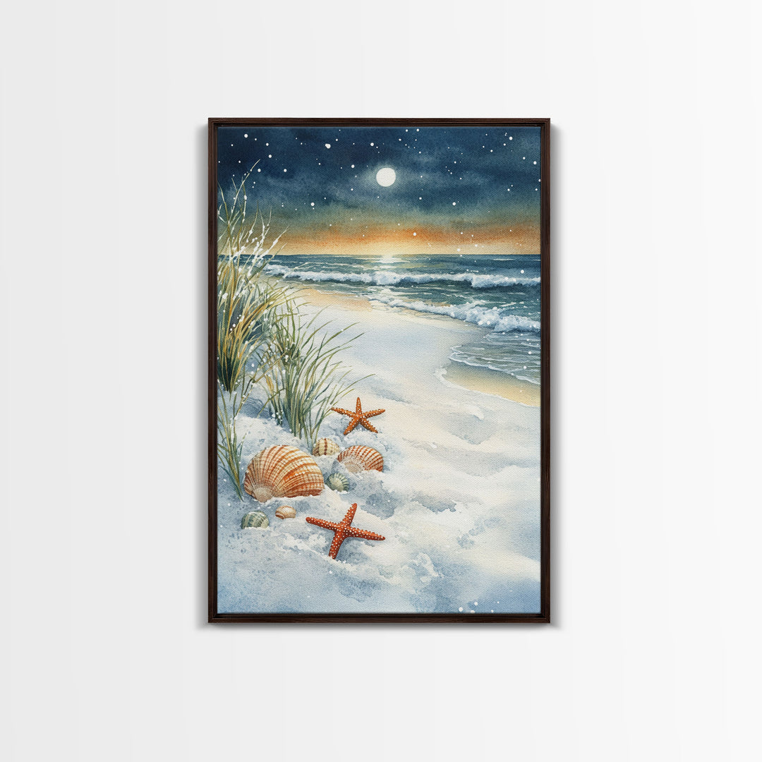 Canvas Print Of Christmas On The Beach, Trendy Christmas Art, Winter Art, Winter Art Print, Wood Framed Art