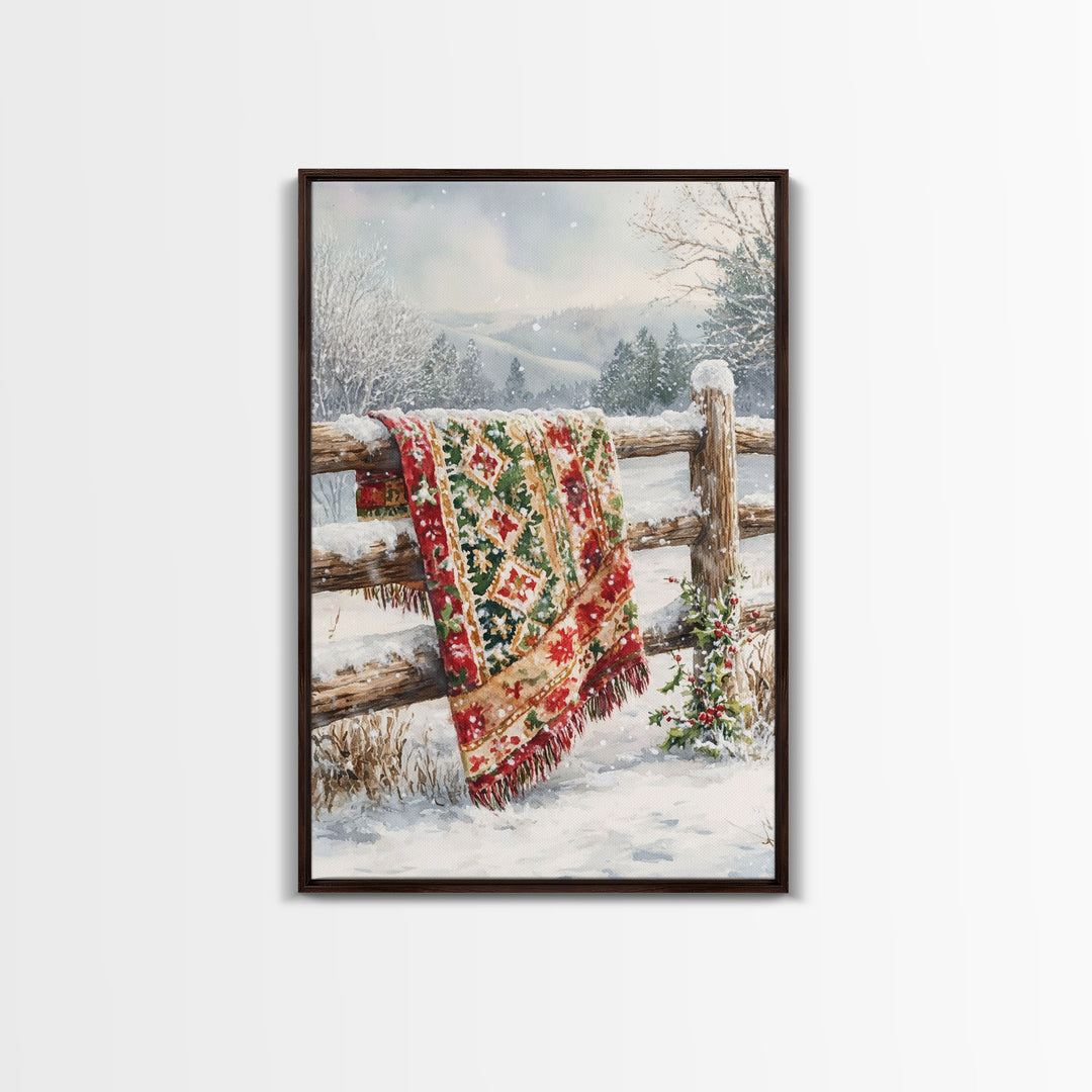 Cozy Winter Blanket Farmhouse Style Framed Canvas Print Christmas Decor Vintage Country Holiday Wall Art Best Gift Winter Wonderland