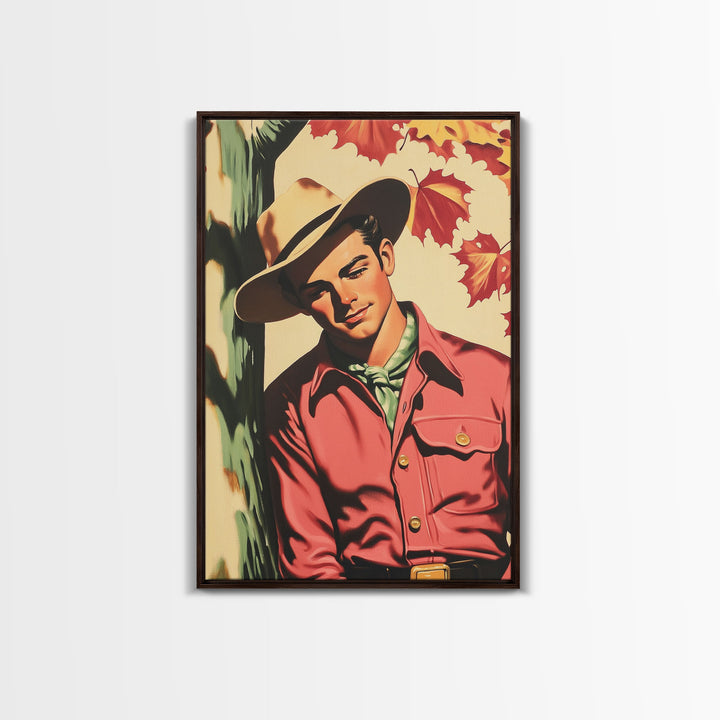 Vintage Fall Cowboy Framed Canvas Print - Retro Country Art Perfect Gift Idea 2024 Fall Decor - Warm Autumn Colorful Wall Art