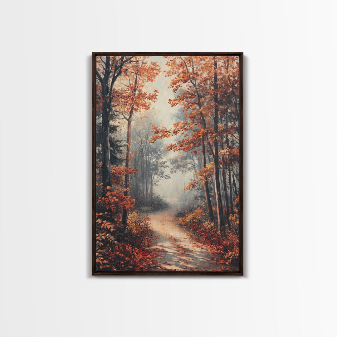 Path Through The Fall Leaves - Framed Canvas Print - Fall Decor - Autumn Gift Idea - Autumn Wall Art - Landscape Painting