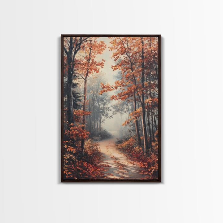 Path Through The Fall Leaves - Framed Canvas Print - Fall Decor - Autumn Gift Idea - Autumn Wall Art - Landscape Painting