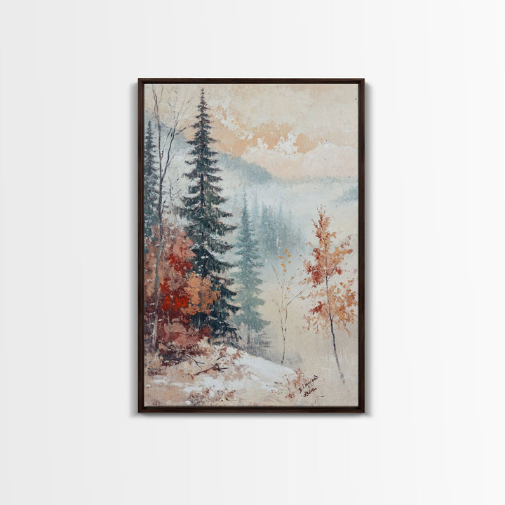 Winter Landscape Painting Print, Canvas Art, Retro Christmas Decor, Vintage Christmas Wall Art, Winter Wonderland