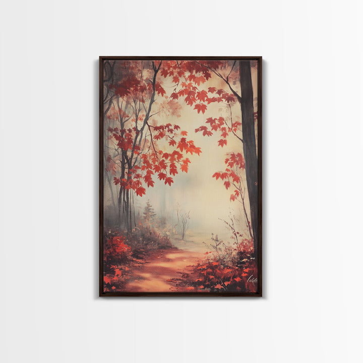 Framed Canvas Print of Autumn Path with Fall Leaves, Seasonal Wall Art, Modern Farmhouse, Gift Idea, Rustic Fall Decor, Autumn Landscape