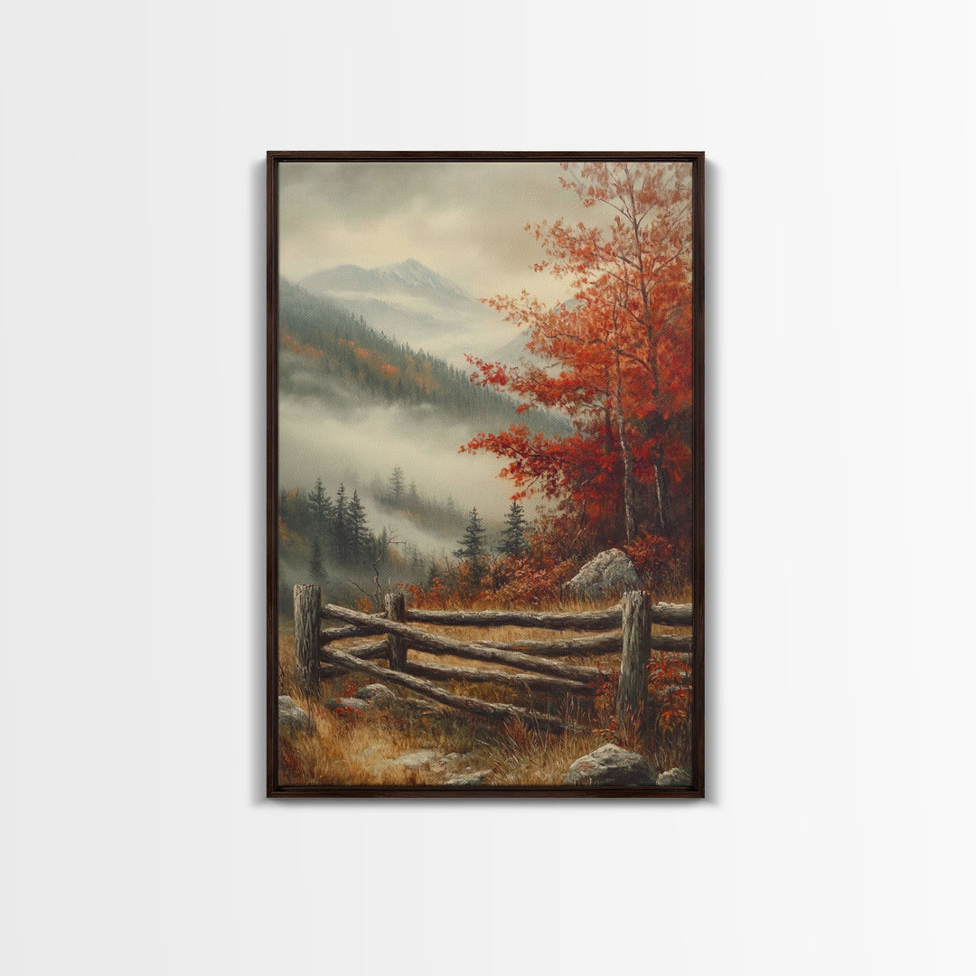 Canvas Print of Autumn Trees in Misty Landscape, Fall Wall Art, Moody Landscape, Modern Farmhouse, Best Gift Idea, Rustic Fall Decor