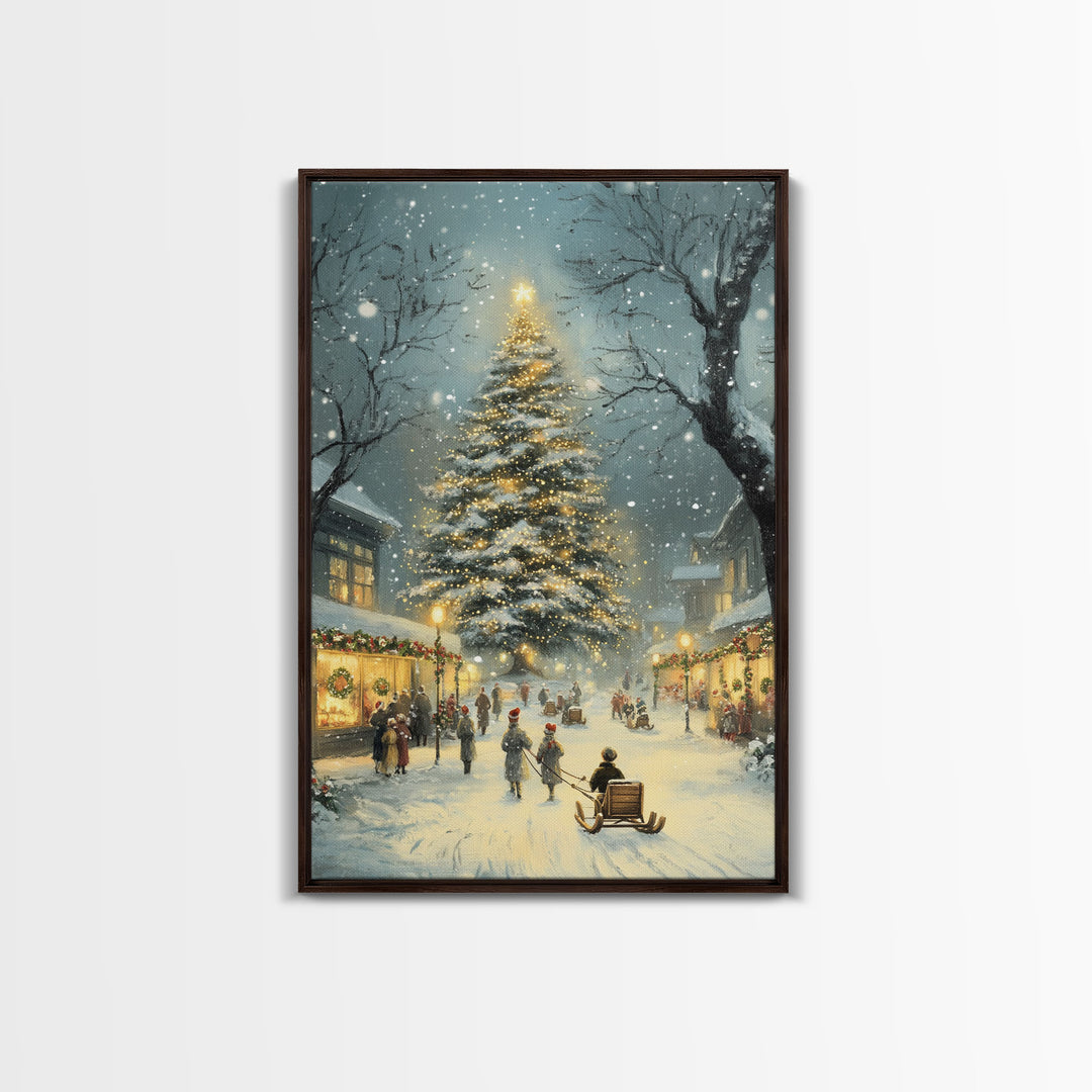 Christmas Tree Village Snowy Winter Scene Framed Canvas Print Christmas Wall Art Christmas Decor Christmas Tree Art Holiday Gift Winter Art