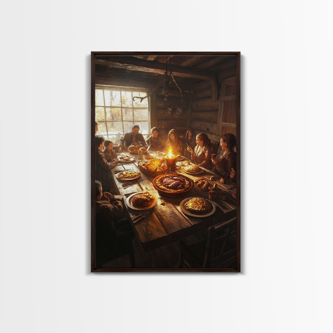 Rustic Family Christmas Dinner Framed Canvas Print Christmas Wall Art Farmhouse Christmas Decor Holiday Gift Christmas Art Country Decor