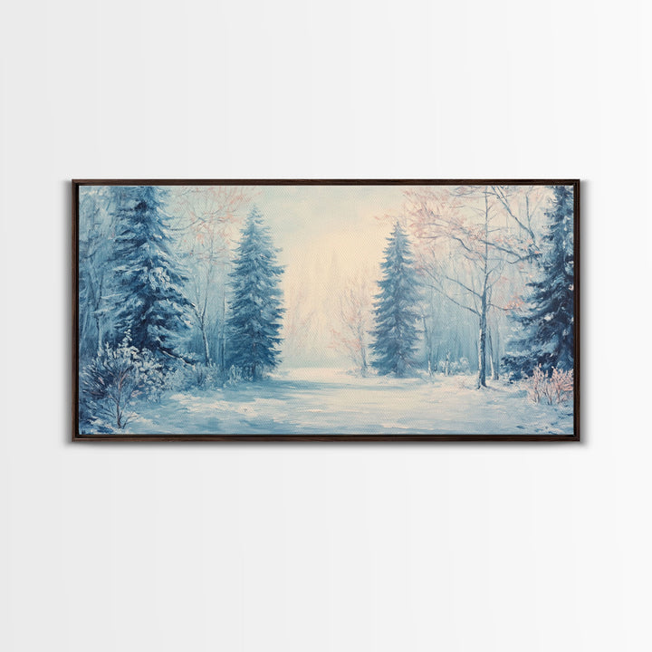 Winter Wonderland Watercolor Painting, Framed Canvas Print, Perfect Christmas Holiday Decor Wall Art for Cozy Winter Home Interiors