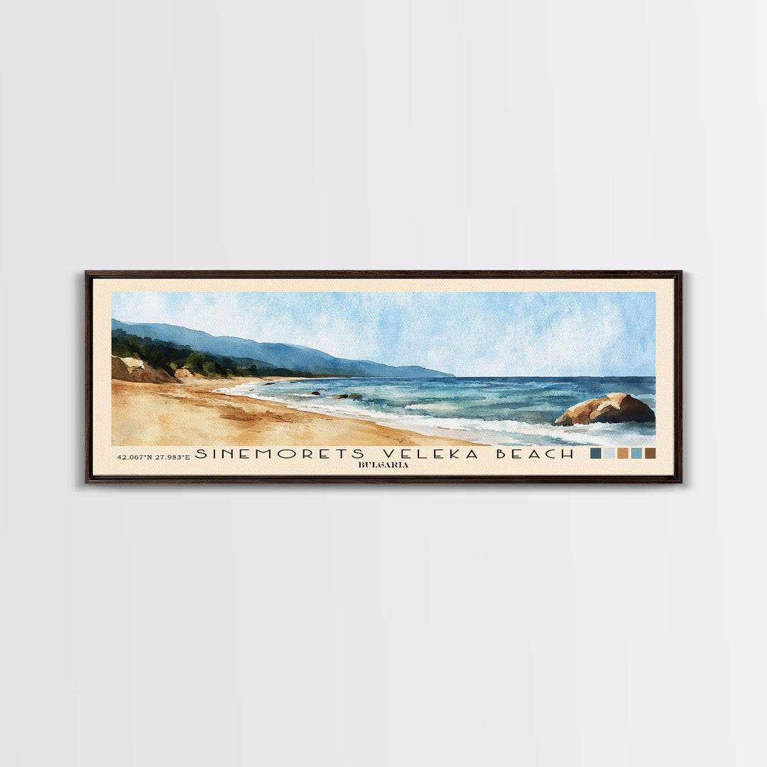 Sinemorets Veleka Beach, Bulgaria Watercolor Print, Vacation Gift, Bulgaria Wall Art, Beach Painting, Beach Decor, Large Wall Art, Wood Frame Art