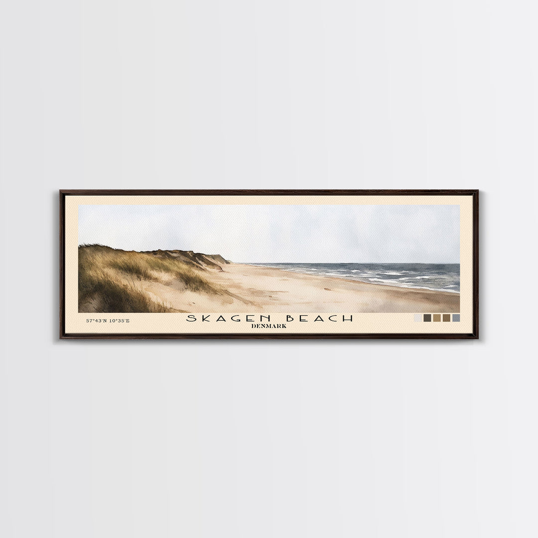 Skagen Beach, Denmark Watercolor Beach Print, Vacation Gift, Denmark Wall Art, Framed Canvas Print, Framed Beach Painting