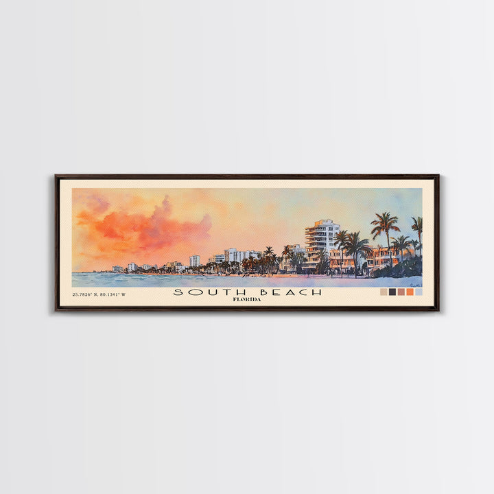 South Beach, Florida Watercolor Print, Vacation Gift, Florida Wall Art, Beach Painting, Beach Decor, Large Wall Art, Wood Frame Art