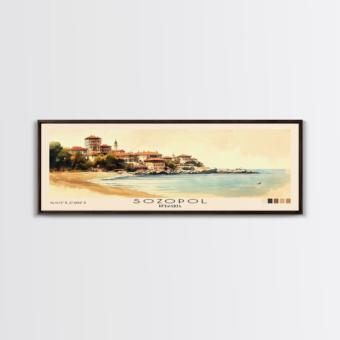 Sozopol, Bulgaria Watercolor Beach Print, Vacation Gift, Bulgaria Wall Art, Framed Canvas Print, Framed Beach Painting