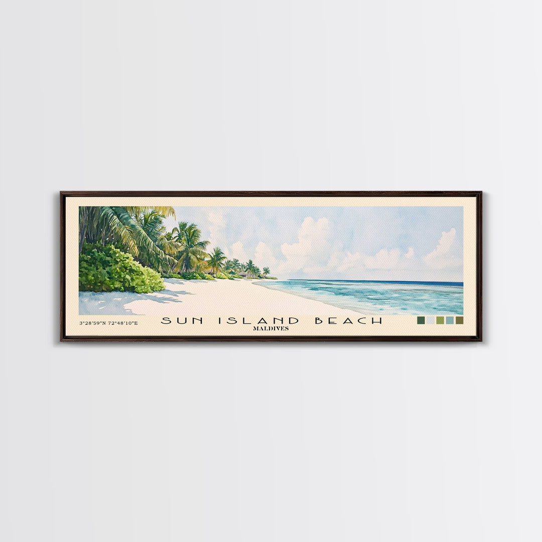 Sun Island Beach, Maldives Watercolor Print, Vacation Gift, Maldives Wall Art, Beach Painting, Beach Decor, Large Wall Art, Wood Frame Art