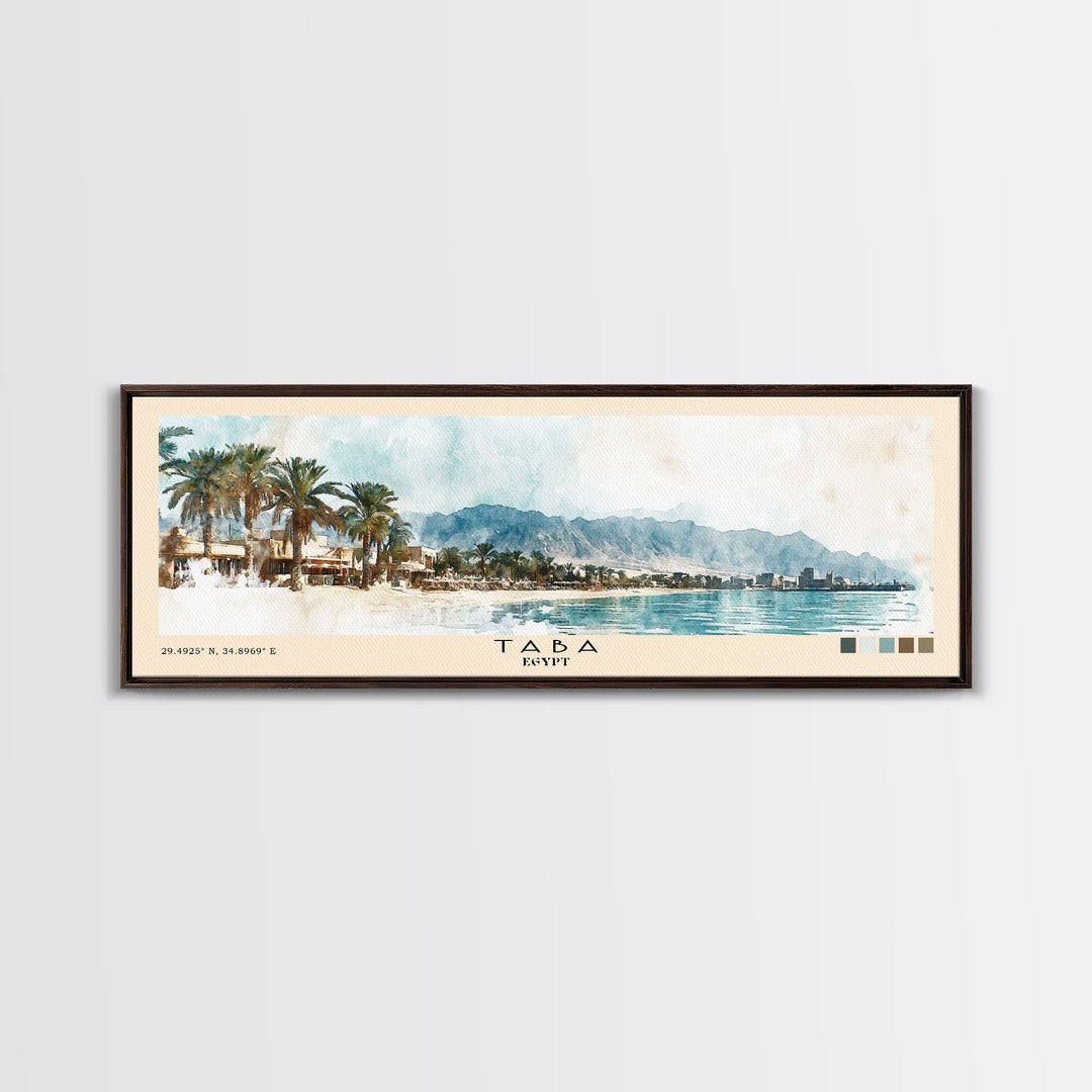 Taba, Egypt Watercolor Print, Vacation Gift, Egypt Wall Art, Beach Painting, Beach Decor, Large Wall Art, Wood Frame Art