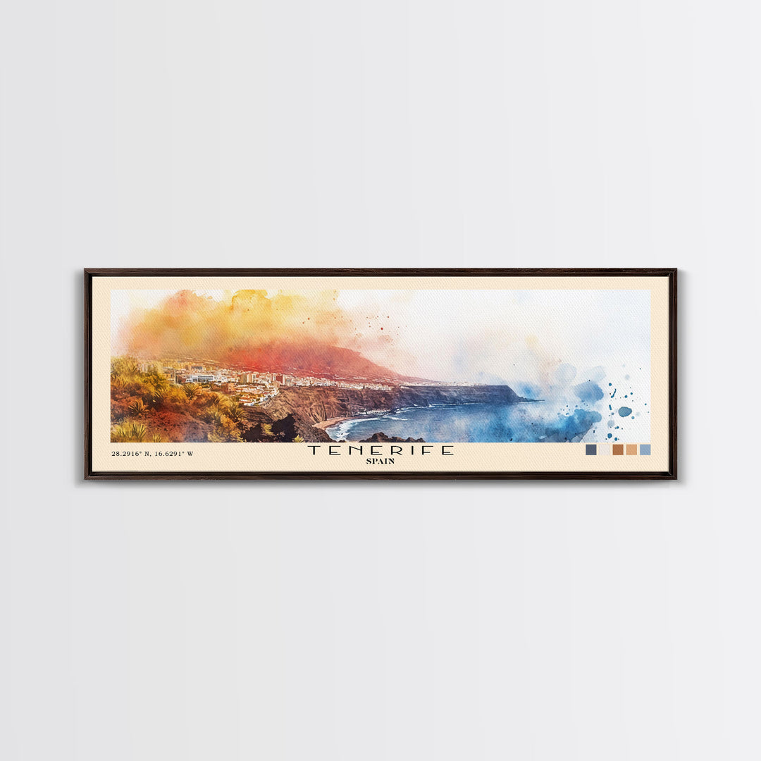 Tenerife, Spain Watercolor Beach Print, Vacation Gift, Spain Wall Art, Framed Canvas Print, Framed Beach Painting