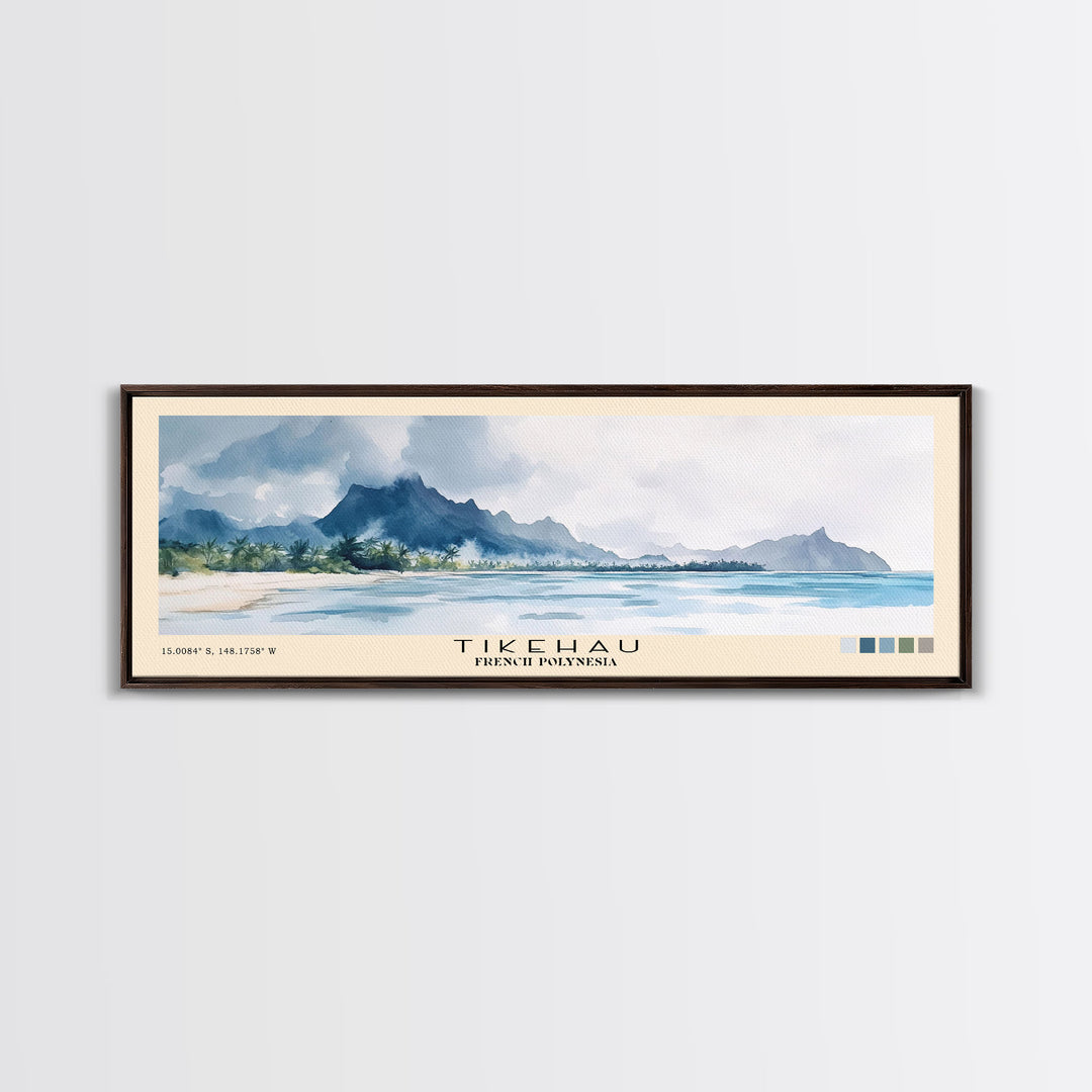 Tikehau, French Polynesia Watercolor Print, Vacation Gift, French Polynesia Wall Art, Beach Painting, Beach Decor, Large Wall Art, Wood Frame Art