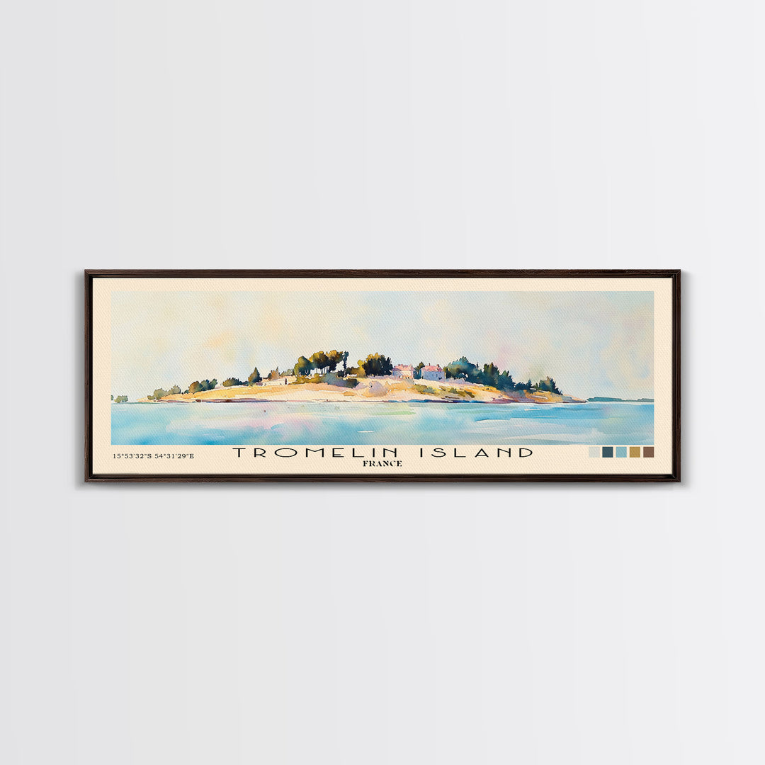 Tromelin Island, France Watercolor Beach Print, Vacation Gift, France Wall Art, Framed Canvas Print, Framed Beach Painting