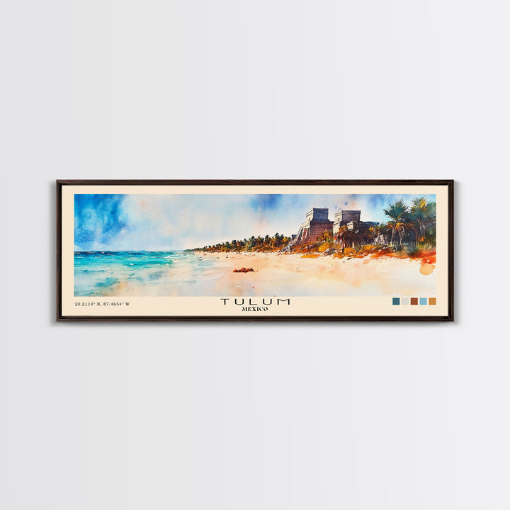 Tulum, Mexico Watercolor Print, Vacation Gift, Mexico Wall Art, Beach Painting, Beach Decor, Large Wall Art, Wood Frame Art