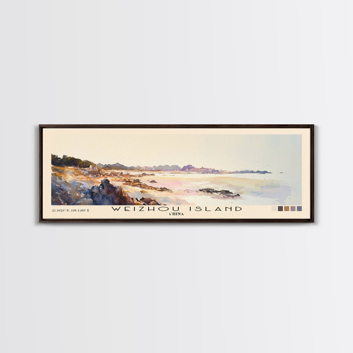 Weizhou Island, China Watercolor Print, Vacation Gift, China Wall Art, Beach Painting, Beach Decor, Large Wall Art, Wood Frame Art